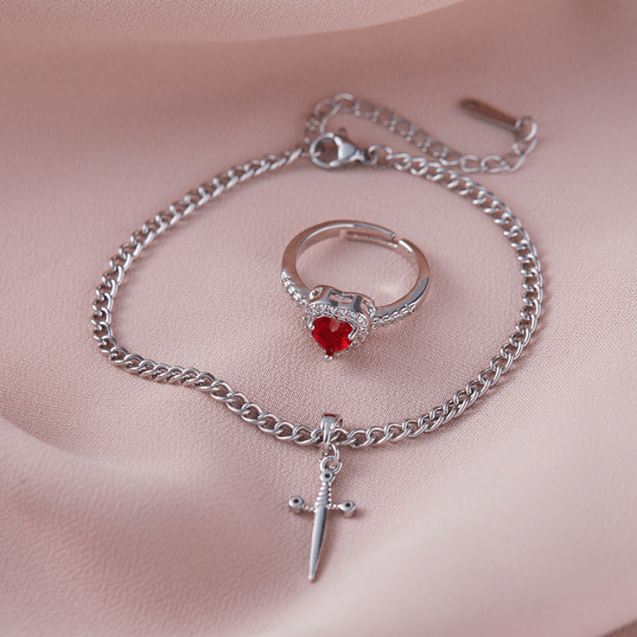 Kalp Kılıç Çift Bileklik - Zarif Hediye